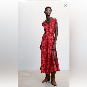 Mango red floral maxi cutout dress